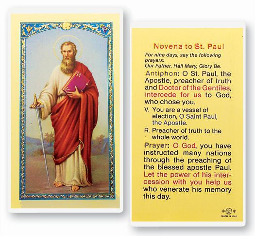 Novena To Saint Paul Holy Card