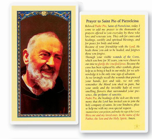 Prayer To Saint Pio Of Pietrelcina Holy Card