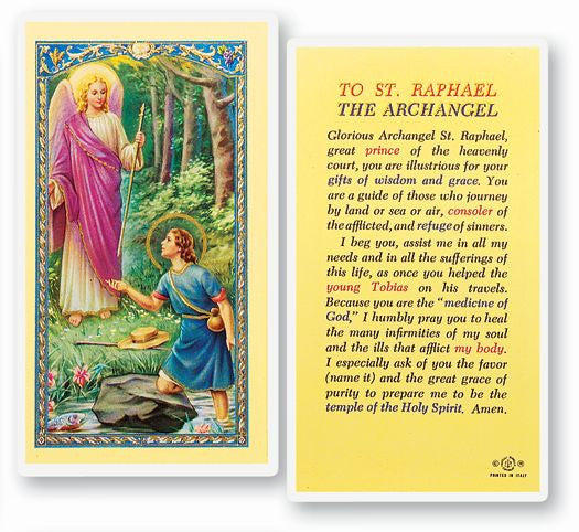 Prayer to Saint Raphael The Archangel Holy Card