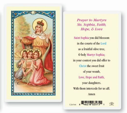 Prayers To Martyrs Saints Sophia, Faith, Hope, And Love Laminated Holy Card