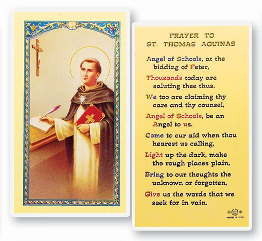 Prayer To Saint Thomas Aquinas Holy Card