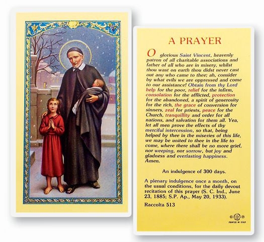 Prayer To Saint Vincent De Paul Holy Card