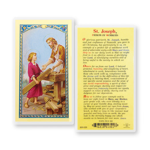 St. Joseph, Patron of Workers Holy Card
