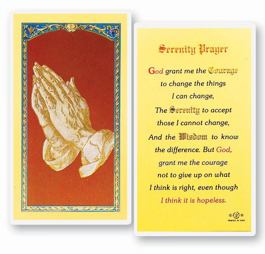 Serenity Prayer - Long Version Holy Card