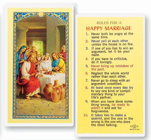 Rules For A Happy Marriage Holy Card