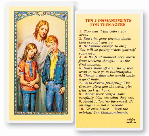 Ten Commandments for Teenagers Holy Card