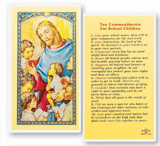 Ten Commandments - School Kids Holy Card