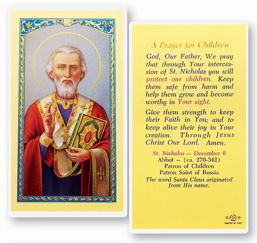 Saint Nicholas - Prayer For Children Holy Card