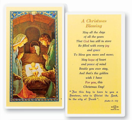 A Christmas Blessing Laminated Holy Card