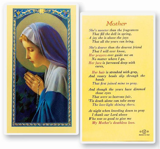 Mother - Madonna Praying Rosary Holy Card