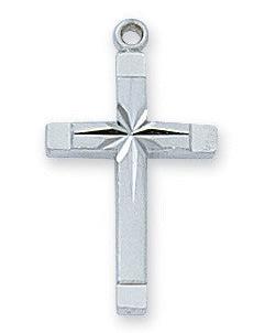 A sterling silver cross pendant with a Rhodium Plated Brass Chain.