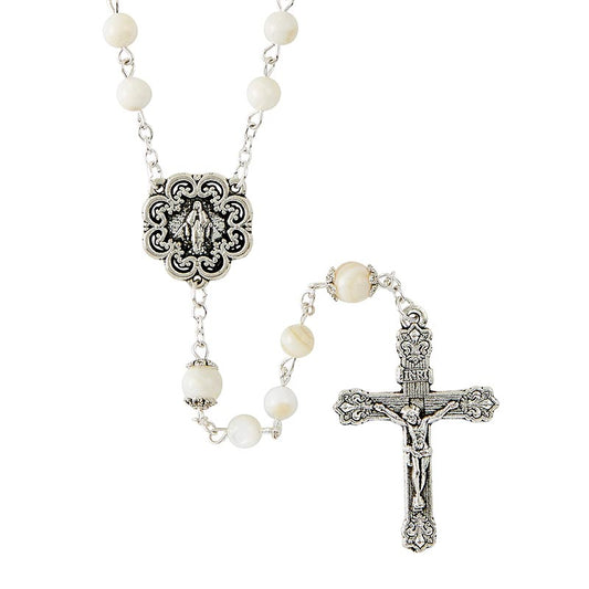 Glass River Pearl Rosary - White