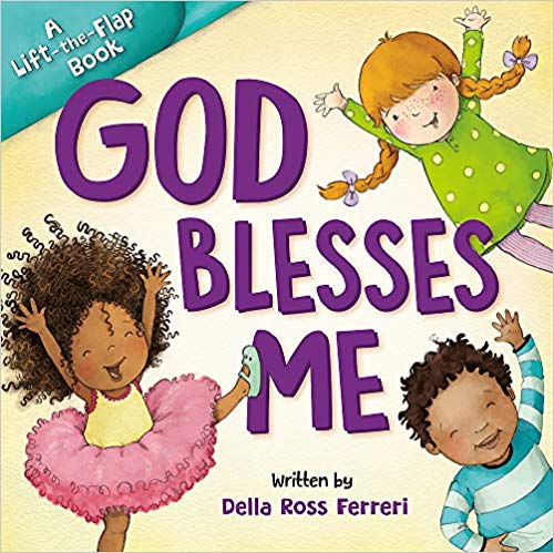 Cover of the board book 'God Blesses Me' featuring illustrations of diverse young children engaging in joyful activities with a focus on spirituality.