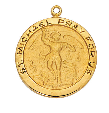 Gold over sterling silver St. Michael the Archangel medal with a chain.