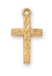 A gold over sterling silver cross pendant with textured detailing.