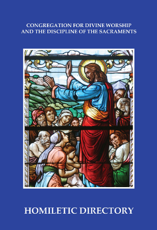 Cover of the Homiletic Directory featuring a stained glass window with figures representing the gospel according to St. Matthew.