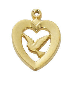 Gold over Sterling Heart with Dove Pendant