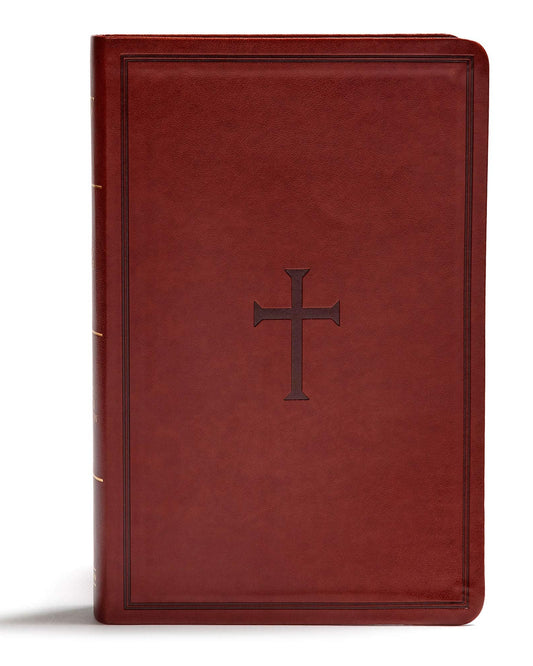 A red imitation leather Bible with a cross emblem on the cover, titled 'King James Version Giant Print Reference Bible'.