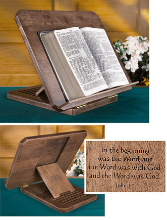Adjustable Wood Bible Stand W/ Engraved Bible Verse - Maple