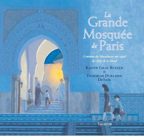 Cover of the book 'La Grande Mosquée de Paris' featuring an illustration of a mosque's interior with blue hues and geometric patterns.