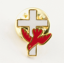 Lapel Pin: White Cross with Red Dove