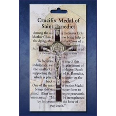 St. Benedict Wood Inlay Crucifix W/Prayer Card