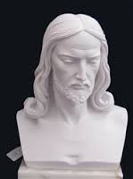 A white marble bust of Jesus Christ, 7 inches in height, against a black background.