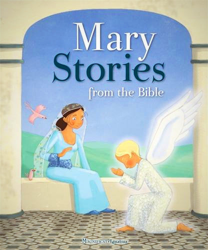 Cover of 'Mary Stories From the Bible' depicting an illustration of a woman, identified as Mary, sitting and listening to a child, possibly Jesus, explaining something. There is a sense of intimacy and teaching moment.