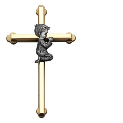 Cross with Pewter Boy 6" Gold Pewter Boy