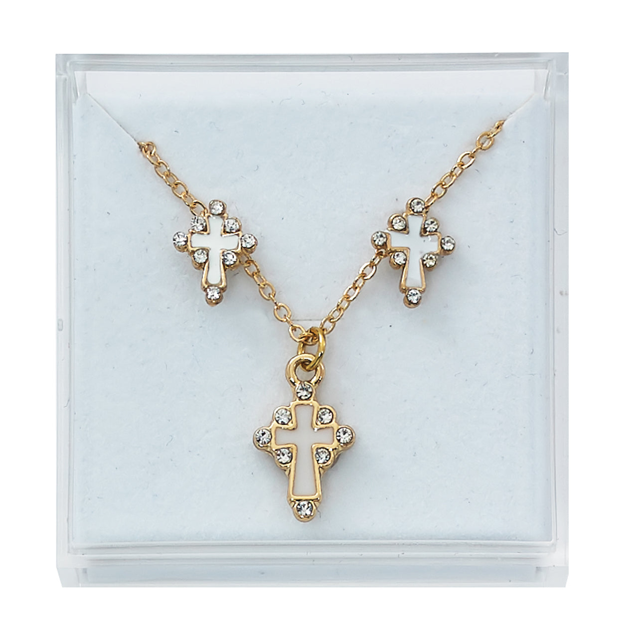 Gold-plated and Crystal Cross Earrings and Pendant