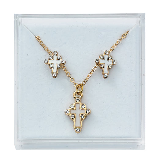 Gold-plated and Crystal Cross Earrings and Pendant