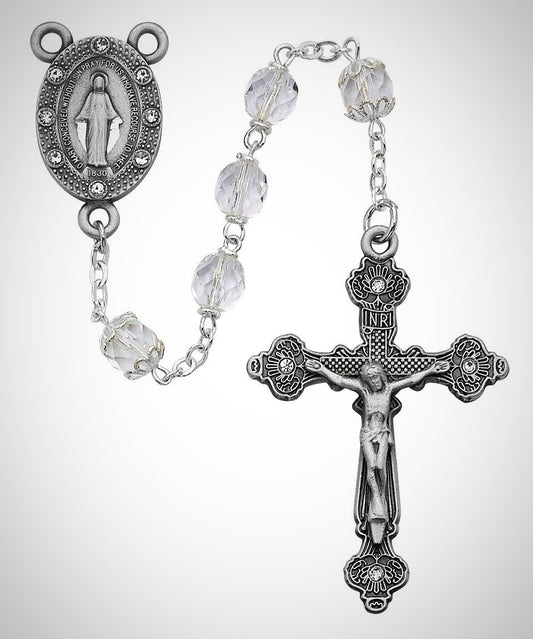 Clear Glass Rosary Boxed