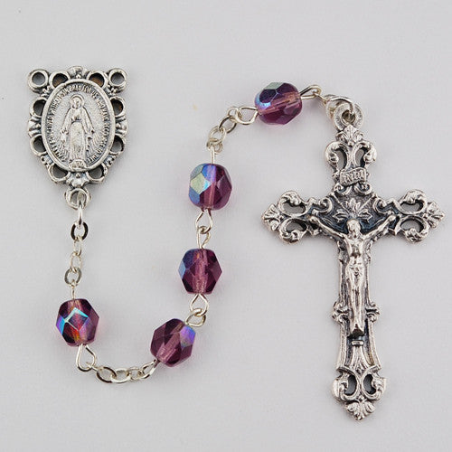 Purple Glass February Rosary Boxed