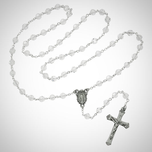 Crystal Tin-Cut Rosary with Pewter Crucifix