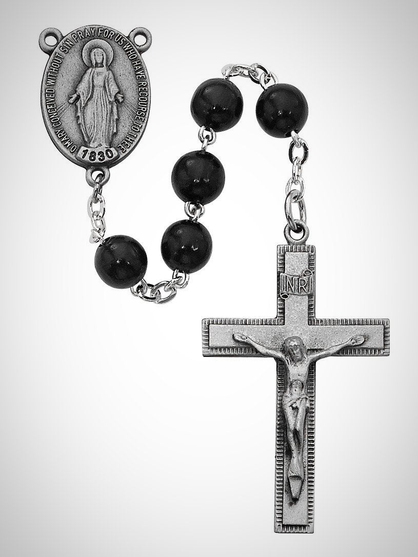 Black Round Wood Rosary