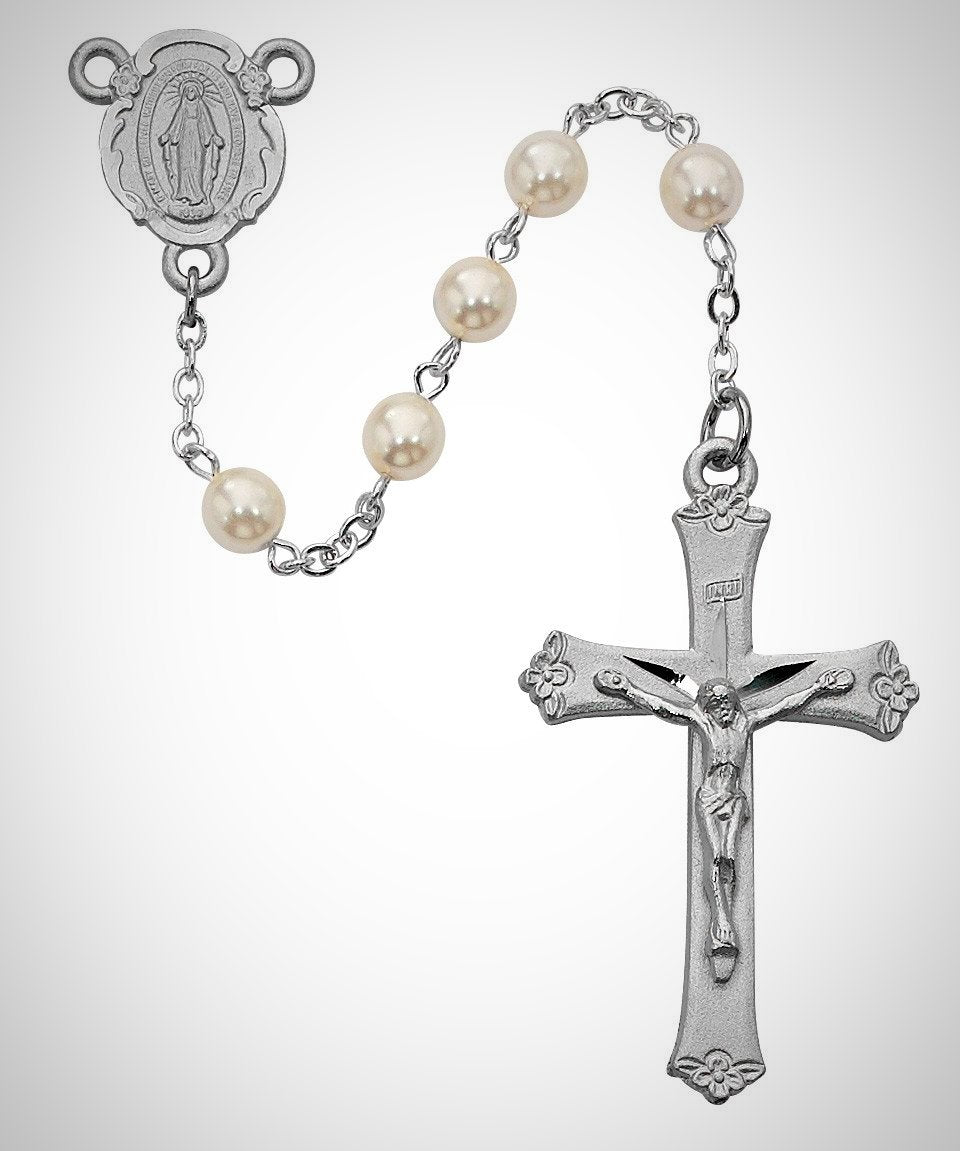 Pearlized Glass Rosary Boxed