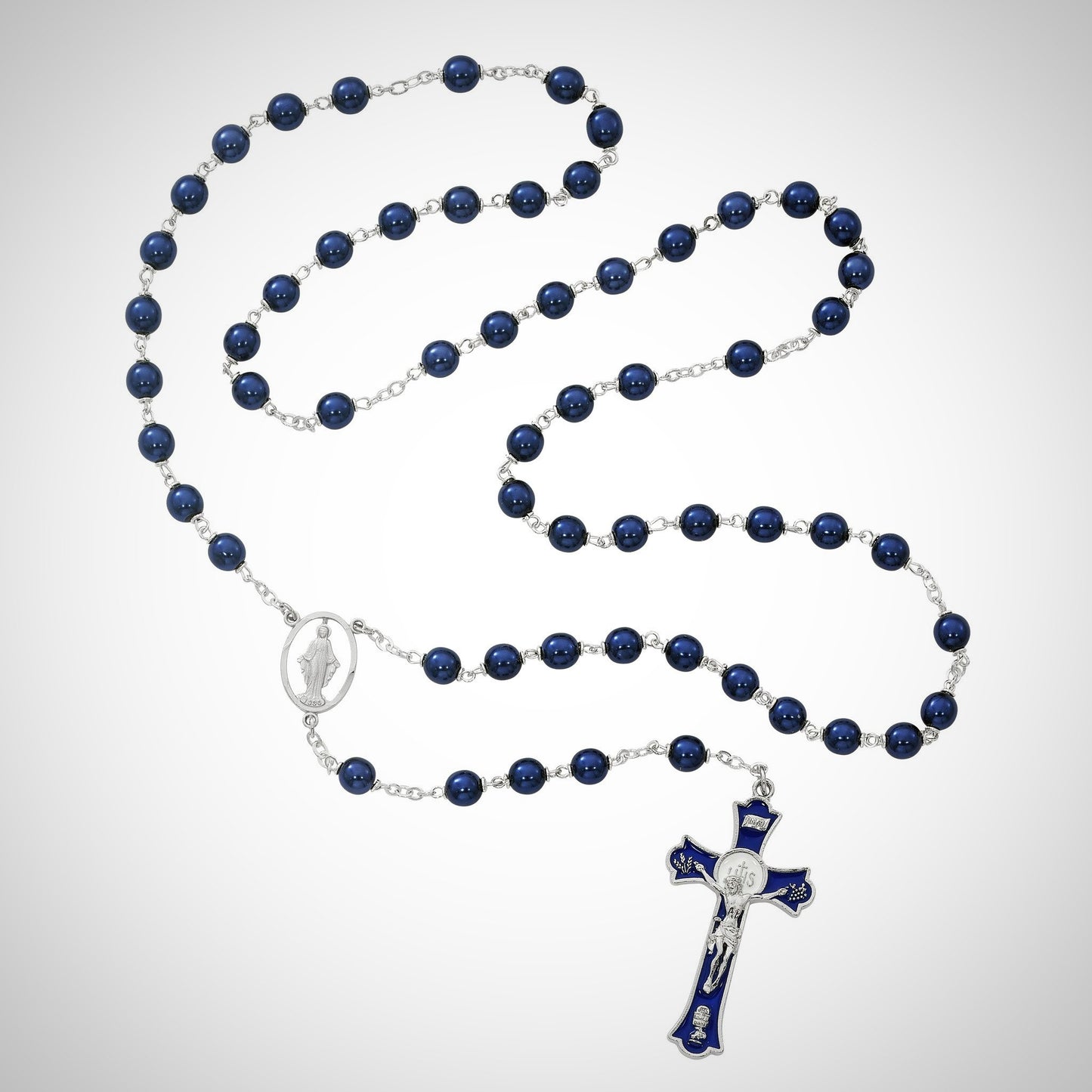 Blue Pearl Holy Mass Crucifix Rosary Boxed