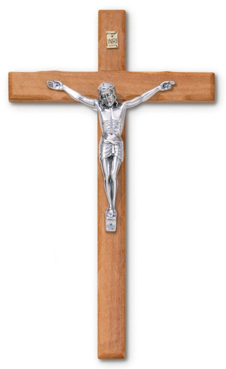 Olive Wood Crucifix with Silver Corpus 12"