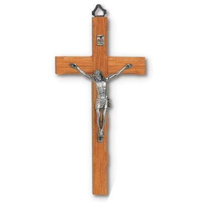 Mahogany Wall Crucifix with Pewter Corpus 7"
