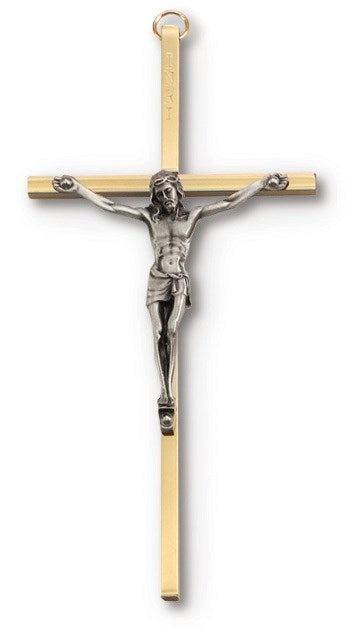 Corpus 6" Brass Crucifix with Pewter