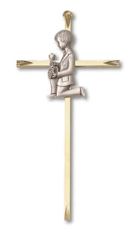 Cross 7" Brass Wall Cross with Communion Boy