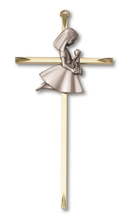 Communion Girl Pewter and Brass Cross
