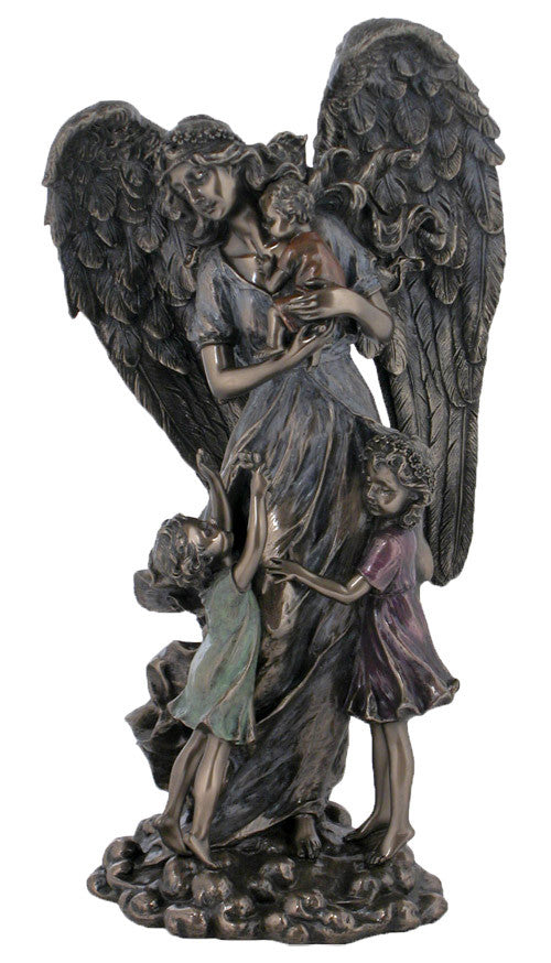 Statue Guardian Angel with Children Bronze  11"