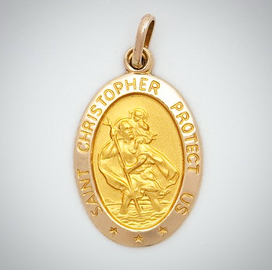 10k Large Oval Saint Christopher Medal