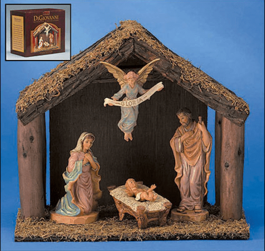 Nativity Set with Wood Stable 4-Piece