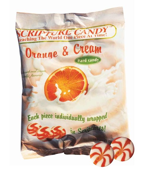 A package of Orange & Cream hard candy with individually wrapped pieces.