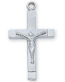 A sterling silver crucifix pendant with a Rhodium Plated Brass Chain.