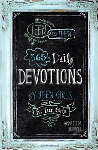 Cover of 'Teen To Teen: 365 Daily Devotions By Teen Girls For Teen Girls' book with decorative frame and chalkboard-style background.