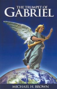 Book cover of 'The Trumpet of Gabriel' featuring an illustration of an angel with a trumpet standing atop a globe.