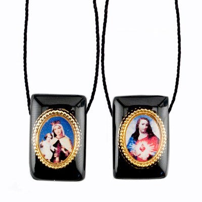 Black Wood Scapular with Full Colour Image